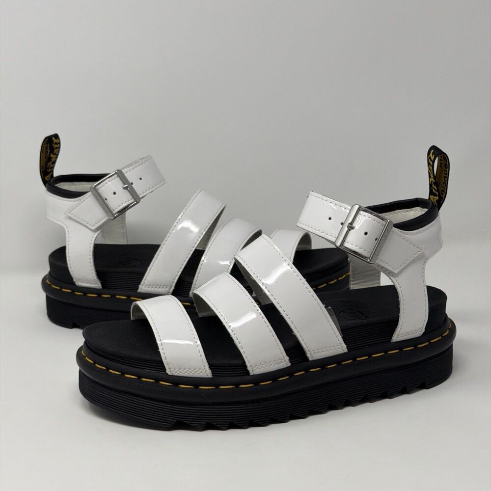 Dr. Martens Blaire White Patent Platform Sandals Womens Size 7 STORE MODEL